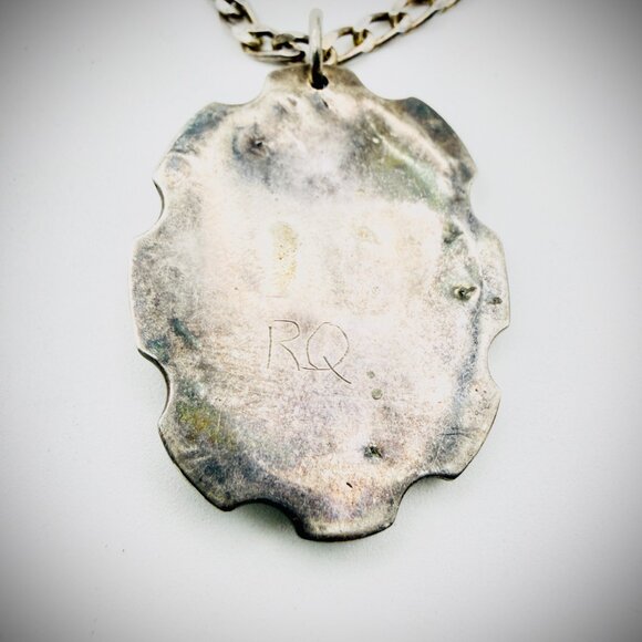 Sterling Zuni Inlay Quail Pendant Necklace MOP Turquoise Coral "RQ" - Picture 4 of 4